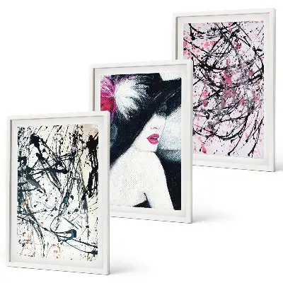 Wanddecoratieset met schilderijen abstracte verfpatronen met hoed