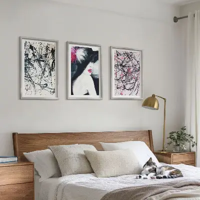 Wanddecoratieset met schilderijen abstracte verfpatronen met hoed