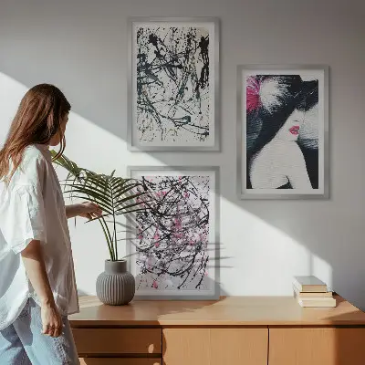 Wanddecoratieset met schilderijen abstracte verfpatronen met hoed