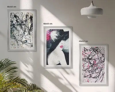 Wanddecoratieset met schilderijen abstracte verfpatronen met hoed