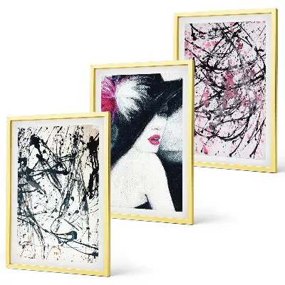 Wanddecoratieset met schilderijen abstracte verfpatronen met hoed