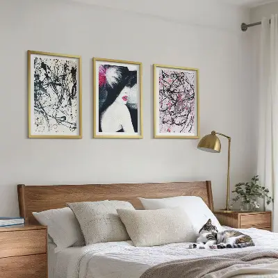 Wanddecoratieset met schilderijen abstracte verfpatronen met hoed