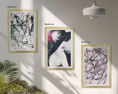 Wanddecoratieset met schilderijen abstracte verfpatronen met hoed