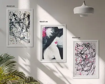 Wanddecoratieset met schilderijen abstracte verfpatronen met hoed