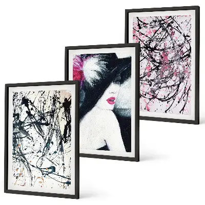 Wanddecoratieset met schilderijen abstracte verfpatronen met hoed