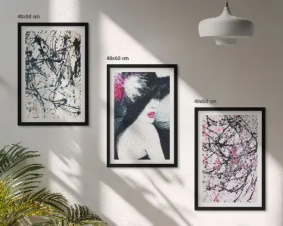 Wanddecoratieset met schilderijen abstracte verfpatronen met hoed