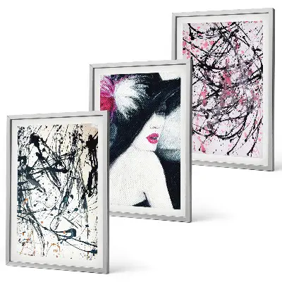 Wanddecoratieset met schilderijen abstracte verfpatronen met hoed