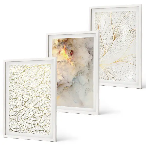 Fotowand met abstracte marmermotieven en bladeren