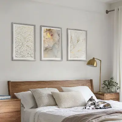 Fotowand met abstracte marmermotieven en bladeren