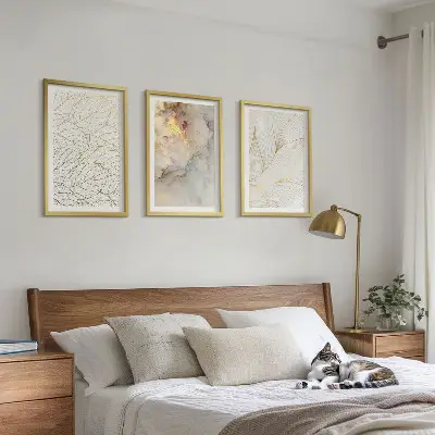 Fotowand met abstracte marmermotieven en bladeren