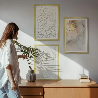 Fotowand met abstracte marmermotieven en bladeren