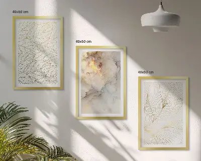 Fotowand met abstracte marmermotieven en bladeren
