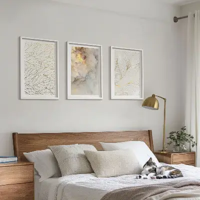 Fotowand met abstracte marmermotieven en bladeren