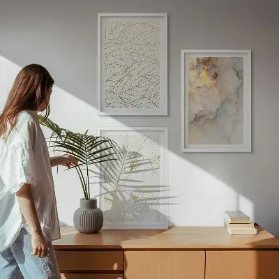 Fotowand met abstracte marmermotieven en bladeren