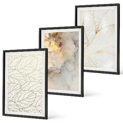 Fotowand met abstracte marmermotieven en bladeren