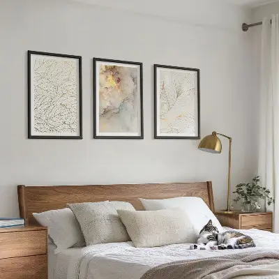 Fotowand met abstracte marmermotieven en bladeren