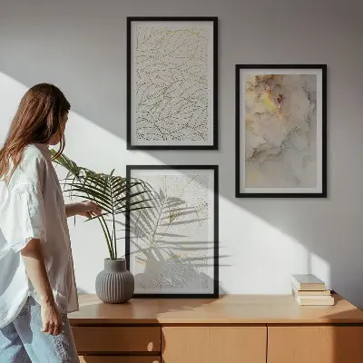 Fotowand met abstracte marmermotieven en bladeren