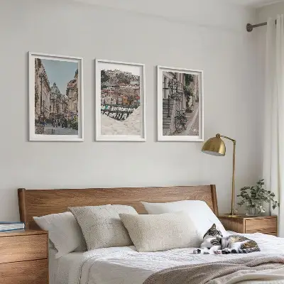 Wanddecoratieset schilderijen charmante straatjes in een havenstad