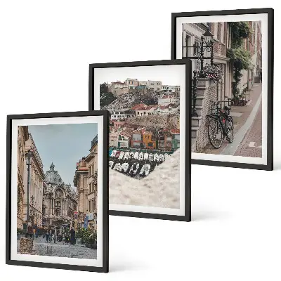 Wanddecoratieset schilderijen charmante straatjes in een havenstad