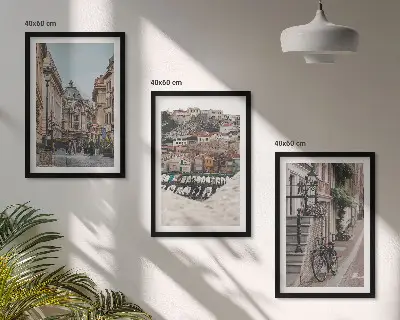 Wanddecoratieset schilderijen charmante straatjes in een havenstad