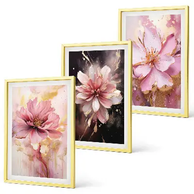 Wanddecoratieset schilderijen bloemcomposities in roze en wit