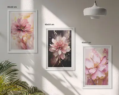 Wanddecoratieset schilderijen bloemcomposities in roze en wit