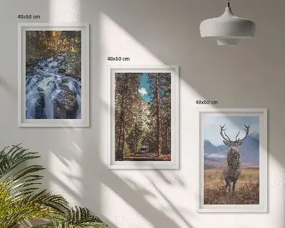 Fotowand met een waterval in een bos met bergen en een hert in de natuur