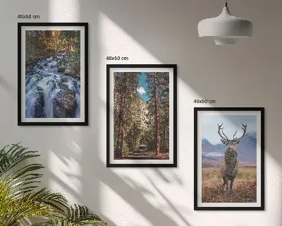 Fotowand met een waterval in een bos met bergen en een hert in de natuur
