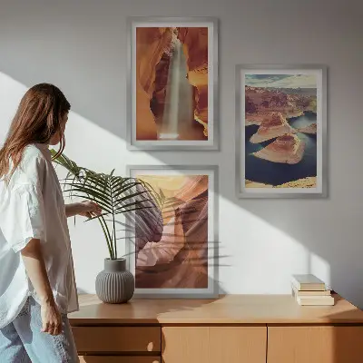 Wanddecoratie set schilderijen waterval in een ravijn