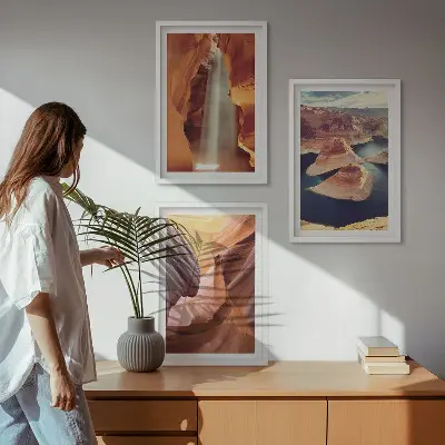Wanddecoratie set schilderijen waterval in een ravijn