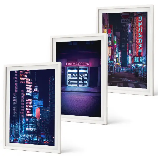 Wanddecoratieset schilderijen neon stad bij nacht