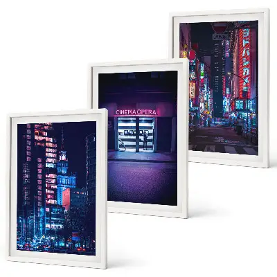 Wanddecoratie set schilderijen Nocne miasto neonowe wejście
