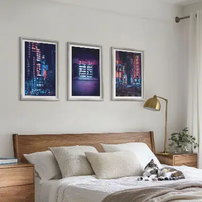 Wanddecoratieset schilderijen neon stad bij nacht