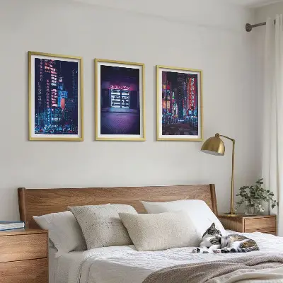 Wanddecoratieset schilderijen neon stad bij nacht