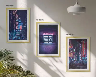 Wanddecoratieset schilderijen neon stad bij nacht