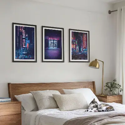 Wanddecoratieset schilderijen neon stad bij nacht