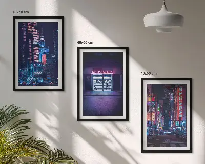 Wanddecoratieset schilderijen neon stad bij nacht