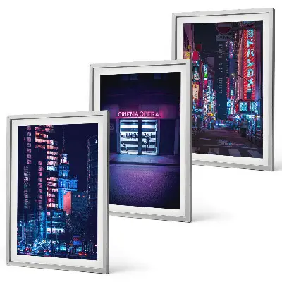 Wanddecoratieset schilderijen neon stad bij nacht