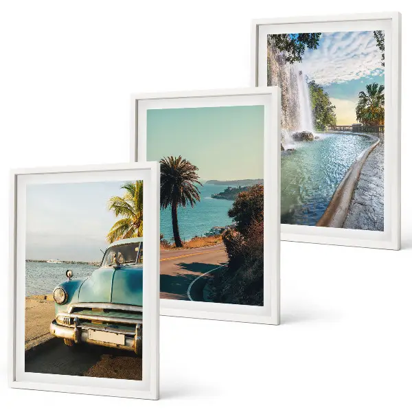 Wanddecoratie set schilderijen met vakantiepalmen en waterval