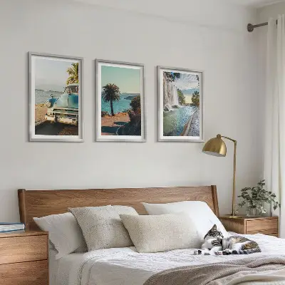 Wanddecoratie set schilderijen met vakantiepalmen en waterval