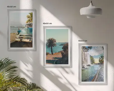 Wanddecoratie set schilderijen met vakantiepalmen en waterval
