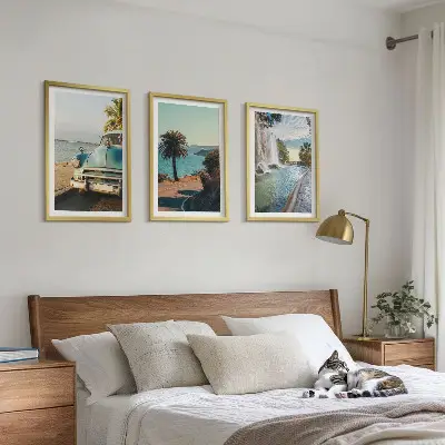 Wanddecoratie set schilderijen met vakantiepalmen en waterval