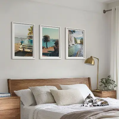 Wanddecoratie set schilderijen met vakantiepalmen en waterval