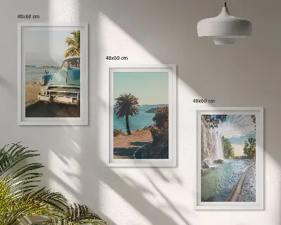 Wanddecoratie set schilderijen met vakantiepalmen en waterval
