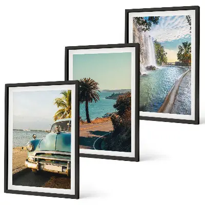 Wanddecoratie set schilderijen met vakantiepalmen en waterval