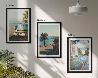 Wanddecoratie set schilderijen met vakantiepalmen en waterval
