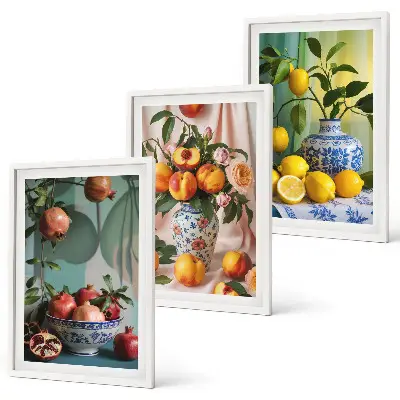 Wanddecoratie set schilderijen Owoce granatu brzoskwinie cytryny