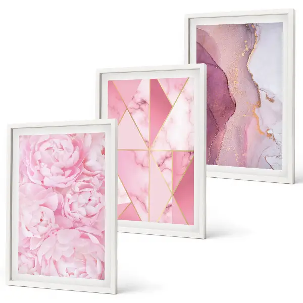 Fotowand met geometrische roze pioenrozen