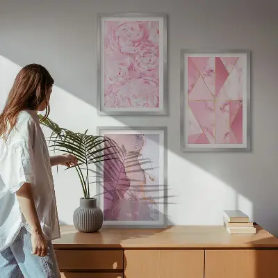 Fotowand met geometrische roze pioenrozen