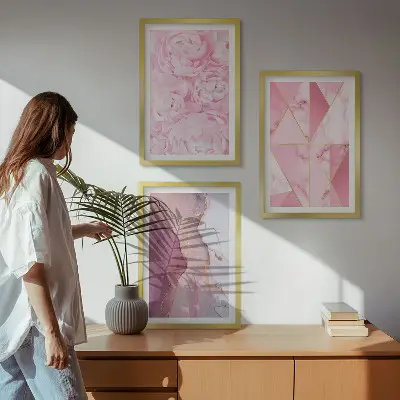 Fotowand met geometrische roze pioenrozen